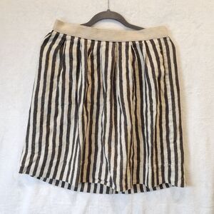 LOFT Midi Skirt 100% Linen Stripe Gray Off White Beetlejuice Skirt SIZE 6 Office